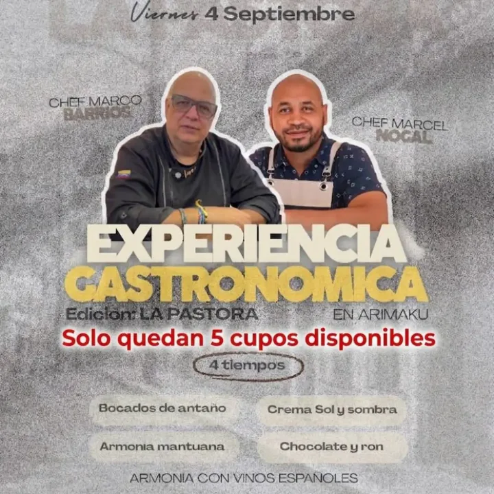 Afiche de la experiencia gastronómica en tiempos del viernes 4 de septiembre